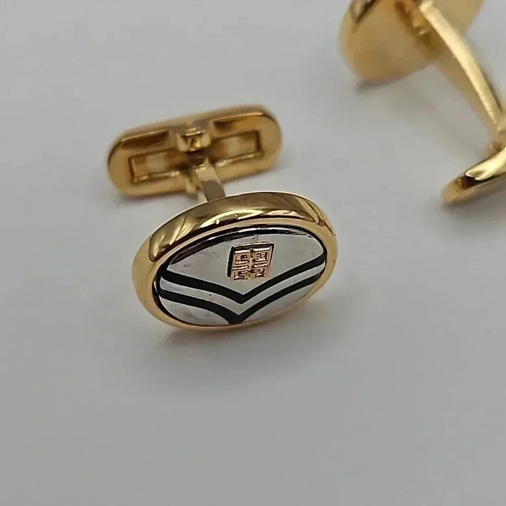 Givenchy Gold Tone Chevron Cufflink and Tie Bar Set